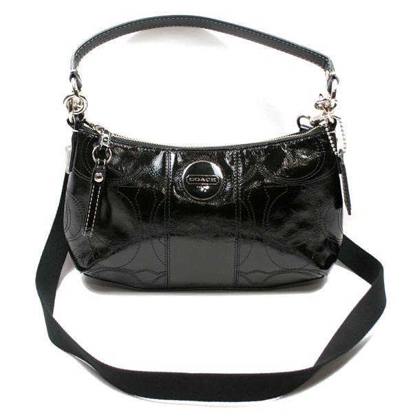 Coach Signature Stripe Patent Leather Demi Crossbody/ Swing Bag Black #15141 | Coach 15141