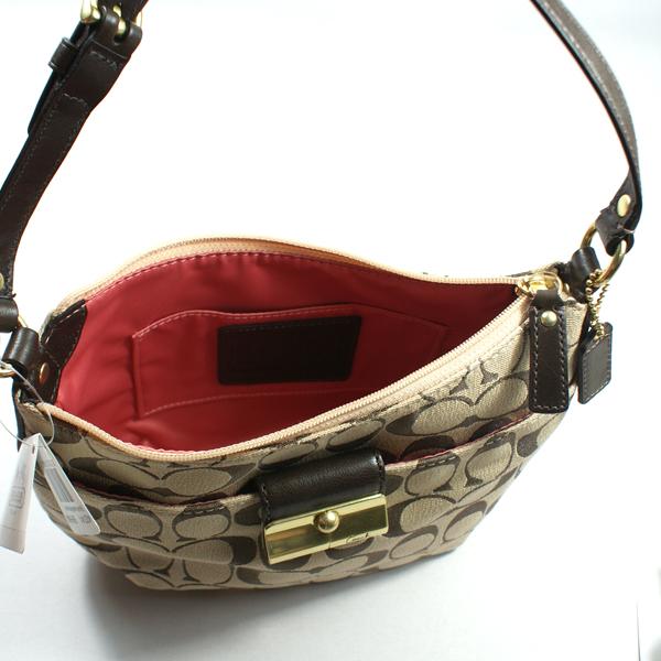 Coach Kristin Signature Ottoman Top Handle Pouch Small Bag Khaki