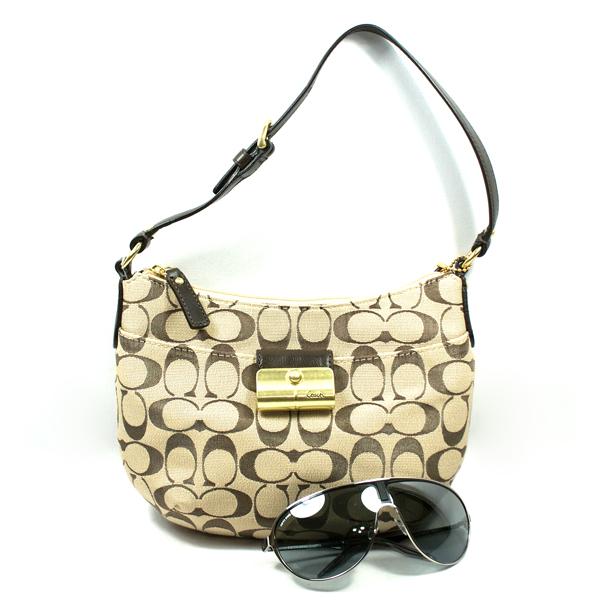 バッグ coach shoulder bag signature leather Coach Kristin Signature Ottoman Top Handle Pouch Small Bag Khaki