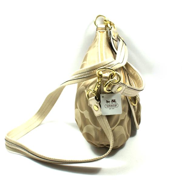 Coach Poppy Signature Sateen Groovy Shoulder/Swing Bag Khaki/Gold 