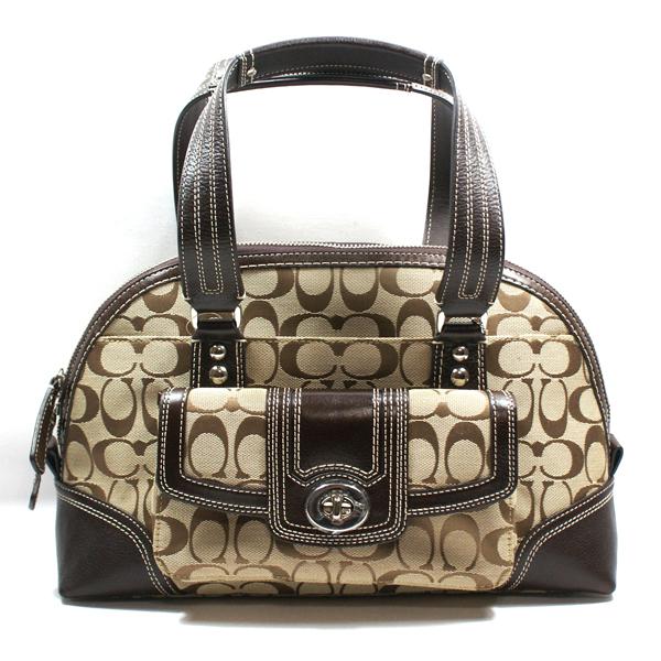バッグ Coach Hamptons Satchel Handbag Purse Coach Hampton Signature Zip Satchel Bag Brown #13977 | Coach 13977