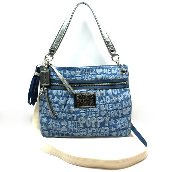 Coach Poppy Denim Wordblock Hippie Shoulder Bag #16989