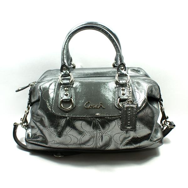 Coach Ashley Perforated Gunmetal Leather Small Satchel/ Shoulder Bag