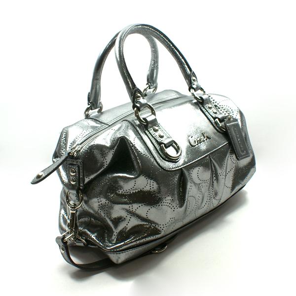 Coach Ashley Perforated Gunmetal Leather Small Satchel/ Shoulder Bag