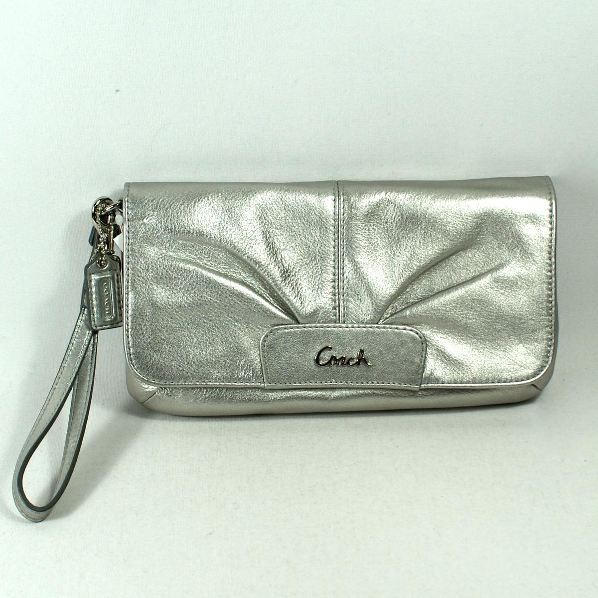 Coach Silver Leather Large Flap Wristlet 45981 Coach 45981