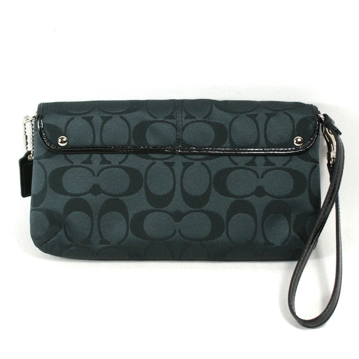 Coach Signature Sateen Large Flap Wristlet Black #47013 | Coach 47013