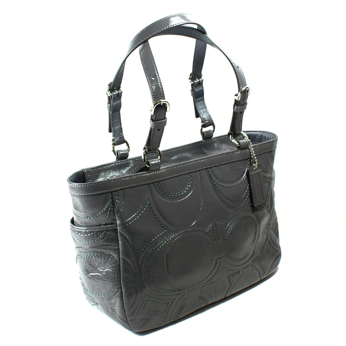 Home Coach Gallery Stitch Patent East West Tote Dark Grey