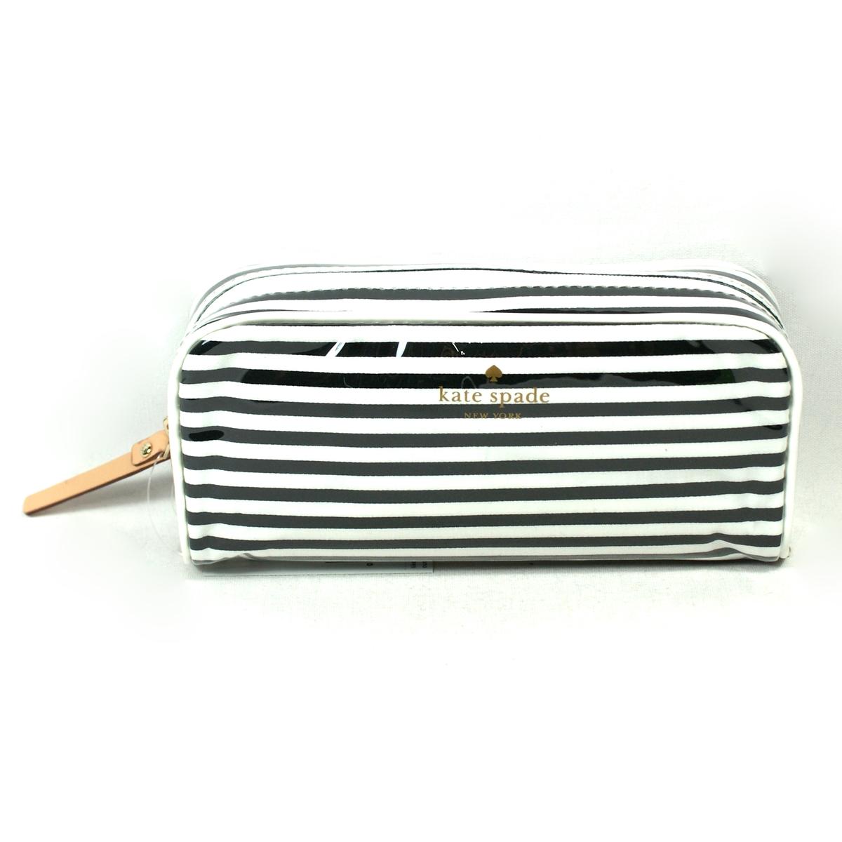 Kate Spade Small Henrietta Ocean Drive Stripe Pouch/ Cosmetic Bag Black