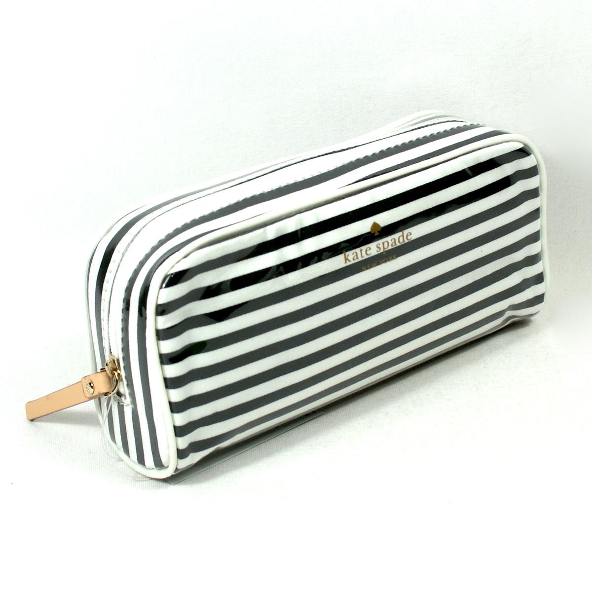 Kate Spade Small Henrietta Ocean Drive Stripe Pouch/ Cosmetic Bag Black