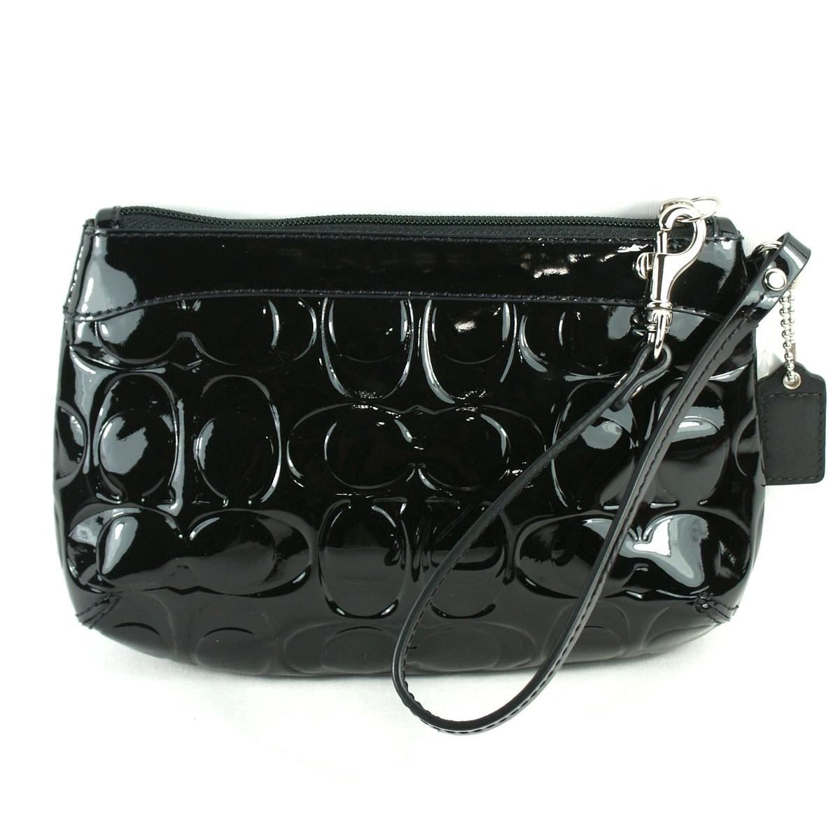 Coach Embossed Patent Leather Medium Wristlet Black #47207 | Coach 47207