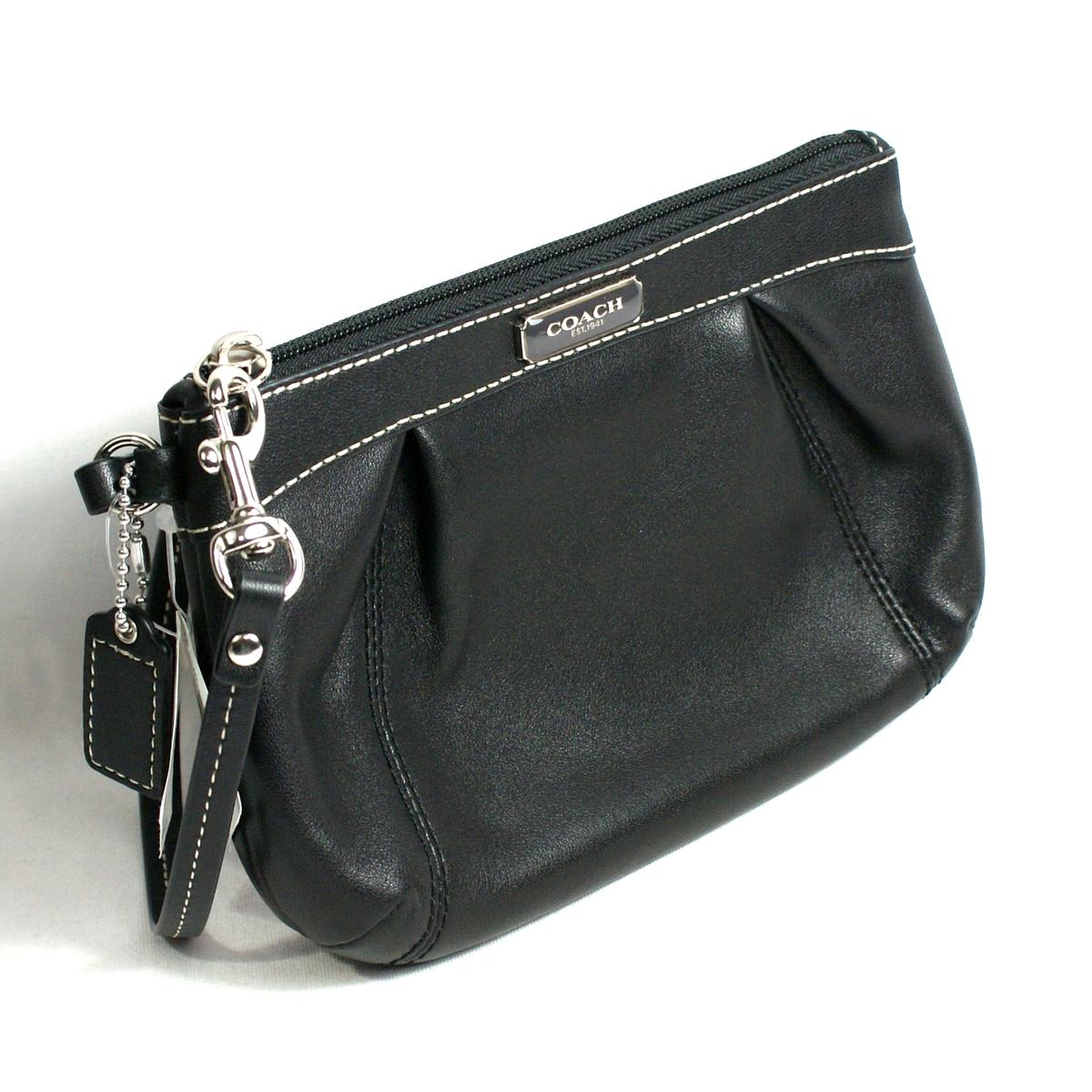 Coach Black Leather Pleated Medium Wristlet 46484 Coach 46484