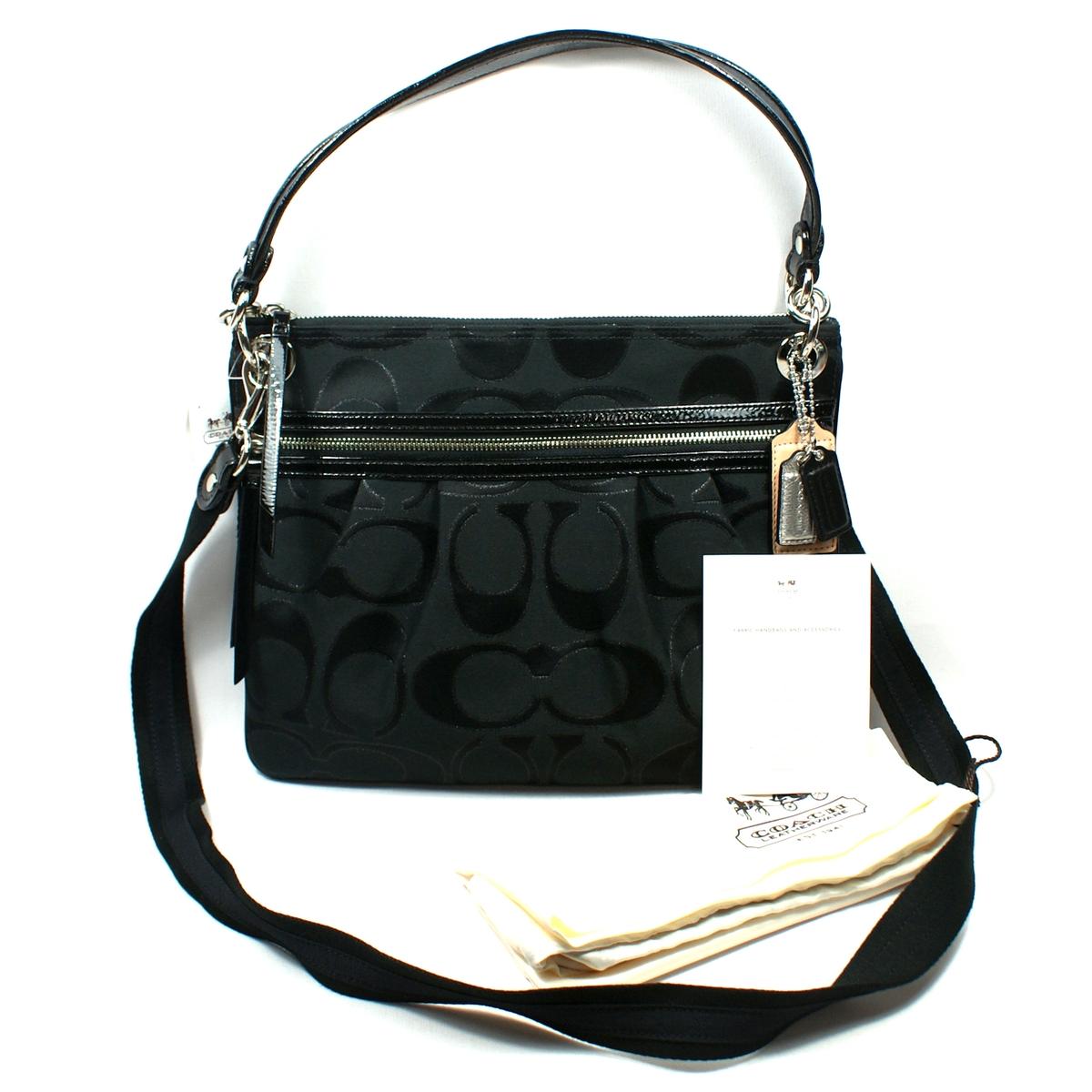 Coach Poppy Multi Signature Sateen Hippie Shoulder/ Crossbody Bag Black