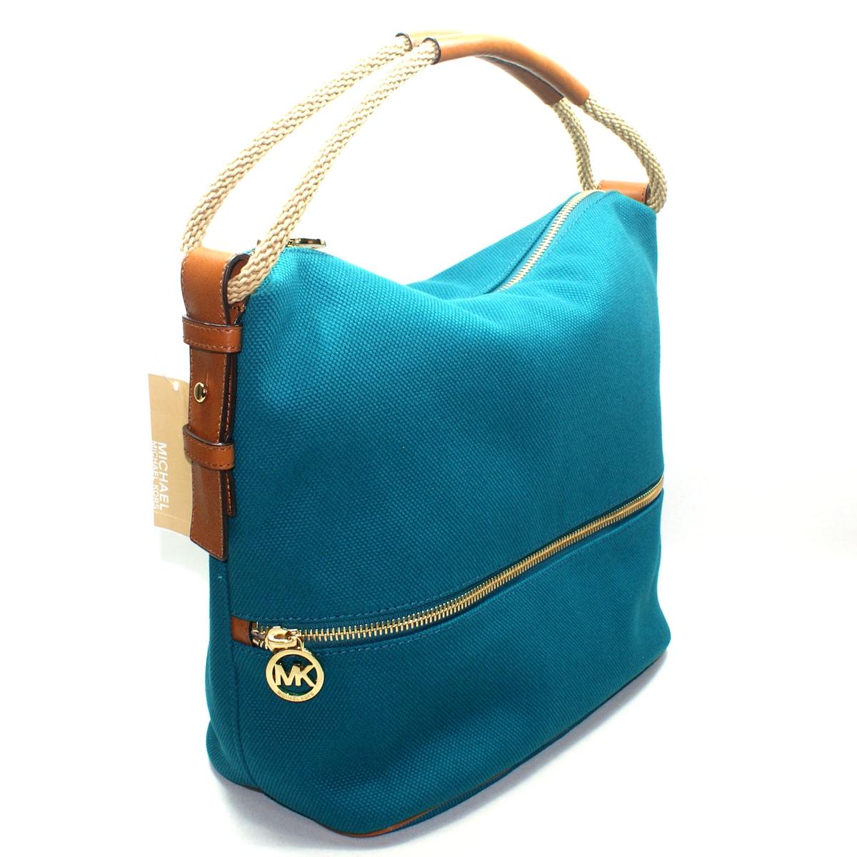 Michael Kors Marina Turquoise Large Shoulder Canvas Hobo/ Shoulder Bag