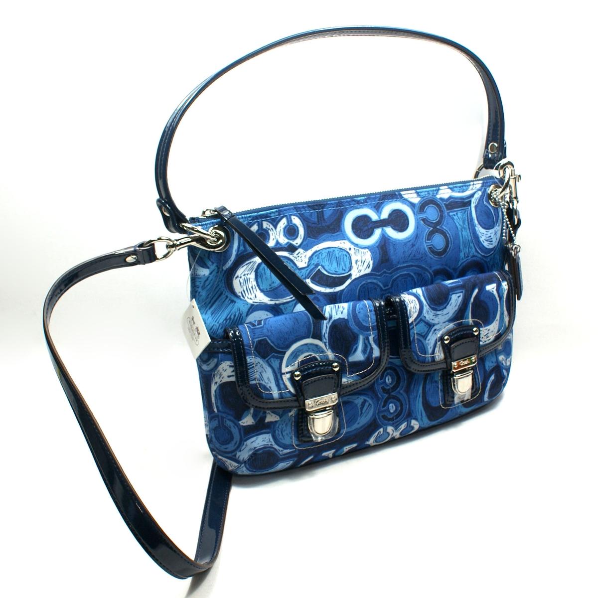 Coach Poppy Denim Print Double Pocket Hippie Shoulder Bag