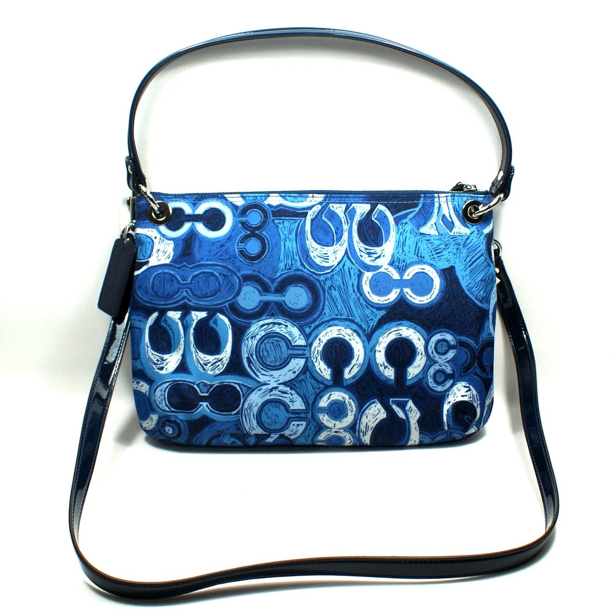 Coach Poppy Denim Print Double Pocket Hippie Shoulder Bag/ Crossbody
