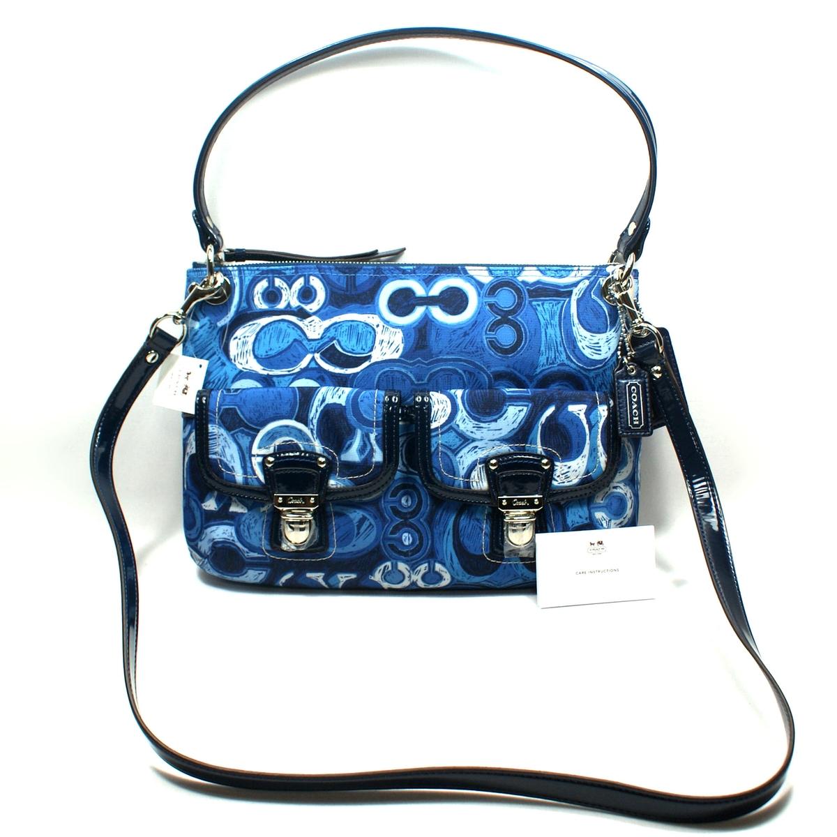 Coach Poppy Denim Print Double Pocket Hippie Shoulder Bag Coach Poppy Denim Print Double Pocket Hippie Shoulder Bag