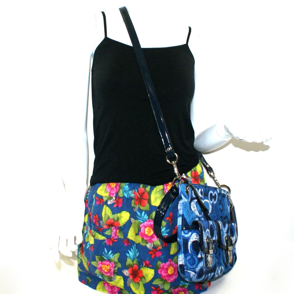 Coach Poppy Denim Print Double Pocket Hippie Shoulder Bag Coach Poppy Denim Print Double Pocket Hippie Shoulder Bag