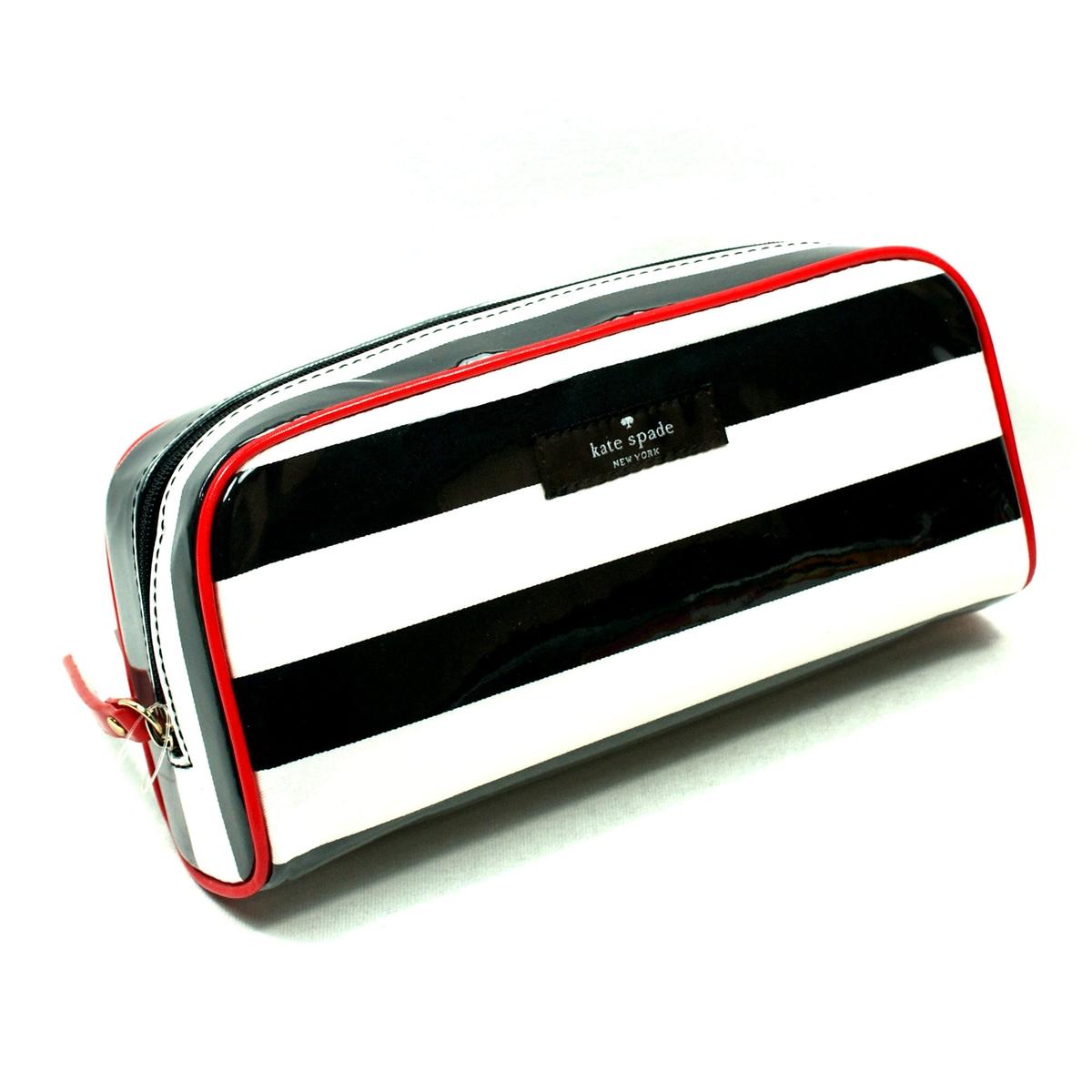 Kate Spade Small Henrietta Patchin Place Stripe Cosmetic Bag Black