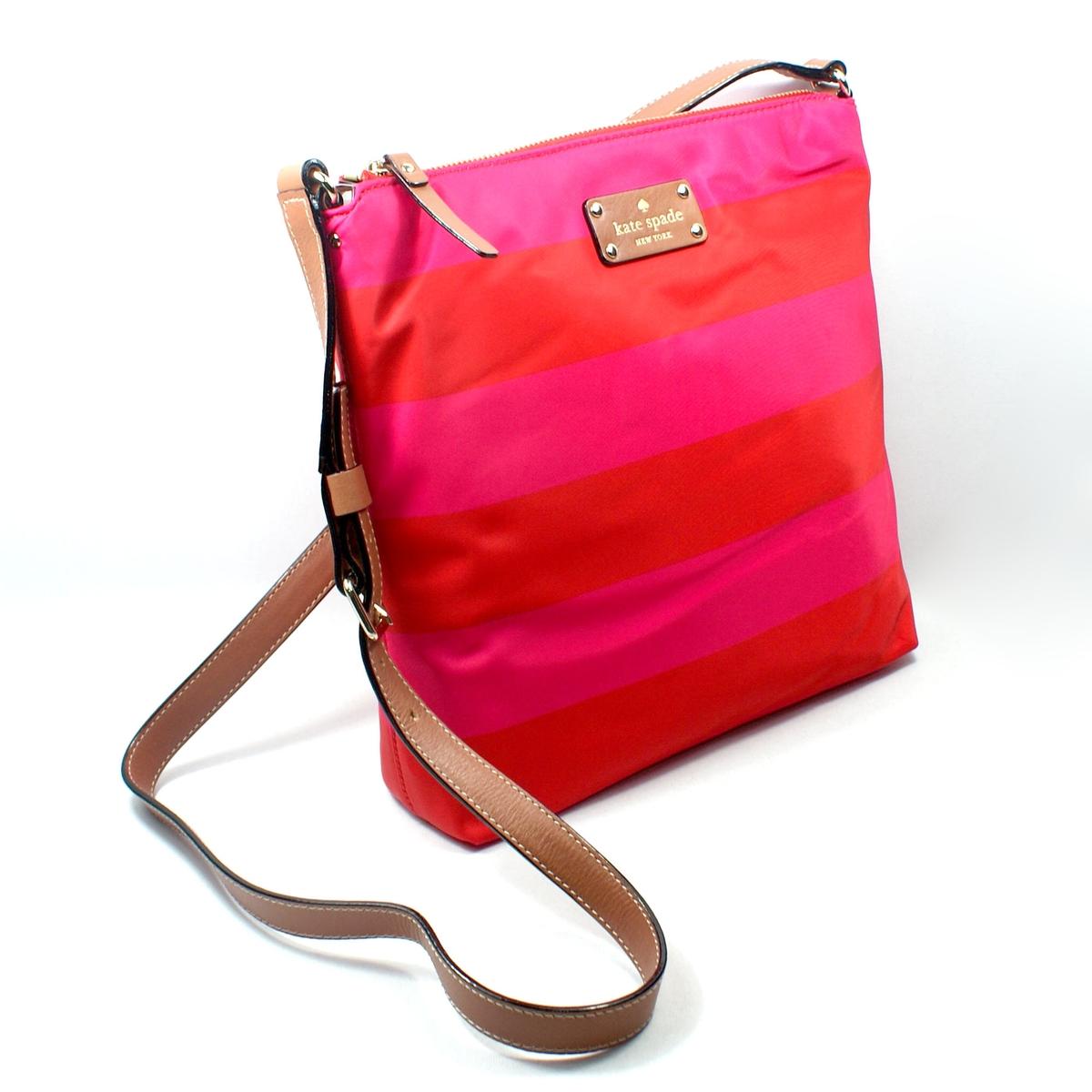 Kate Spade Victoria Cambridge Stripe Nylon Red/ Pink Cross Body Bag 