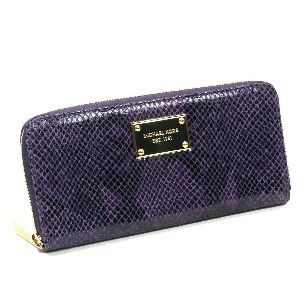 Michael Kors Jet Set Continental Purple Genuine Leather Zip Around