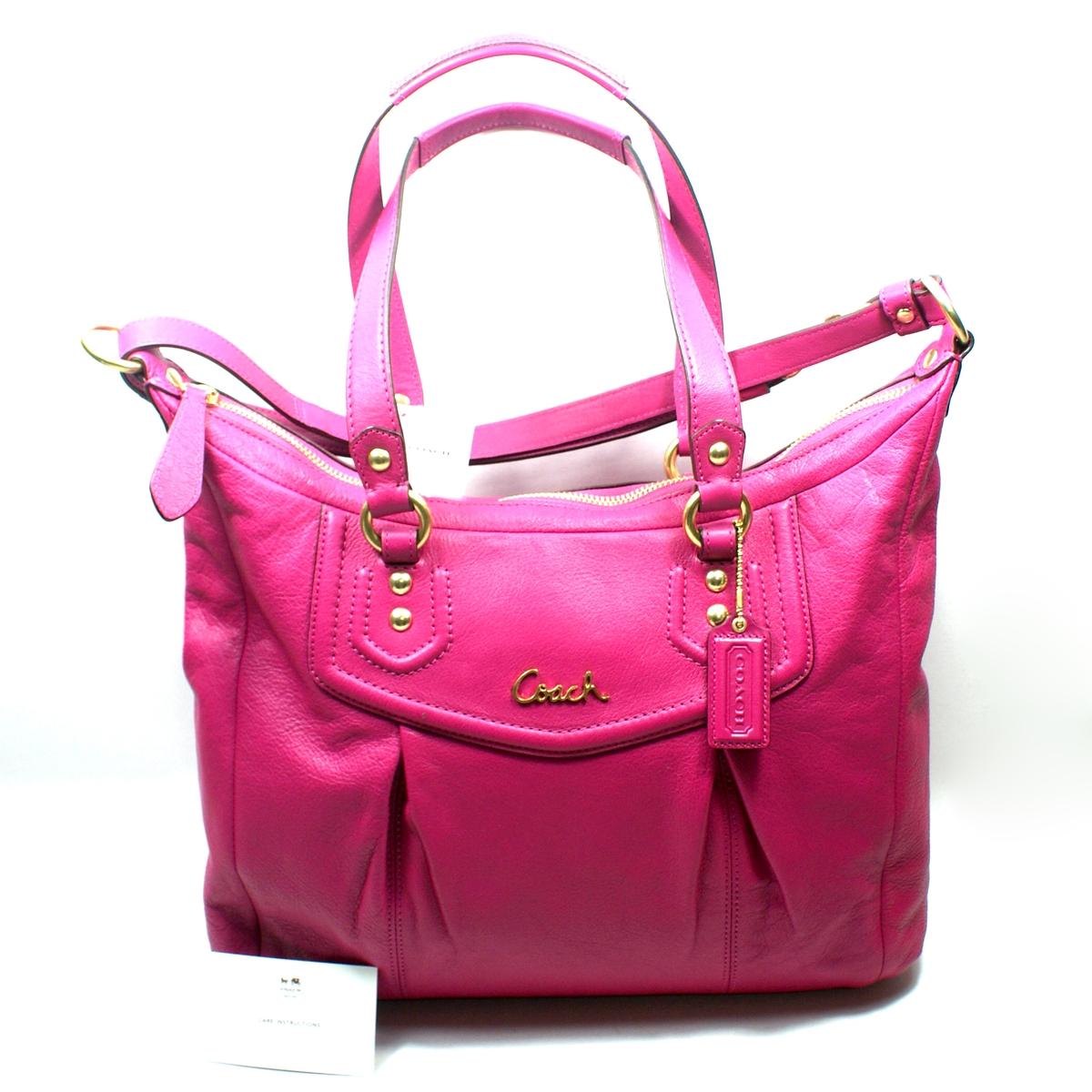 Coach Ashley Leather Shoulder Bag/ Cross Body Bag Magenta #20104 