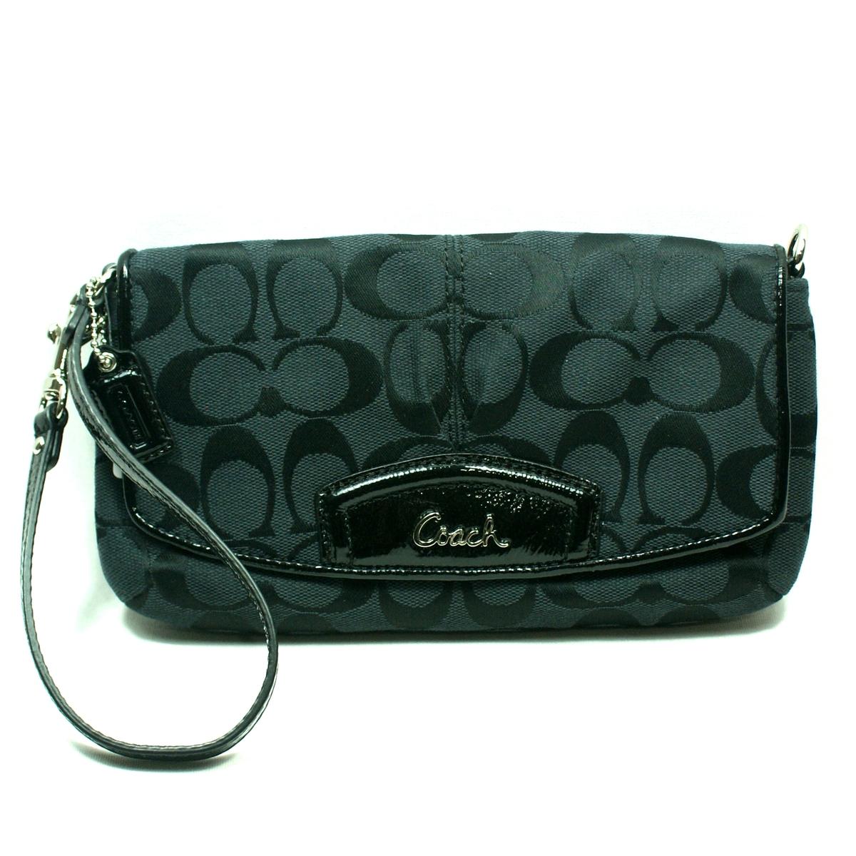 Coach Signature Large Flap Wristlet/ Clutch Black #48127 | Coach 48127