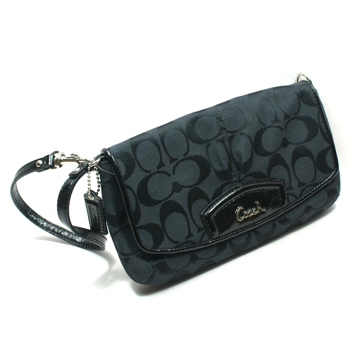 Coach Signature Large Flap Wristlet/ Clutch Black #48127 | Coach 48127