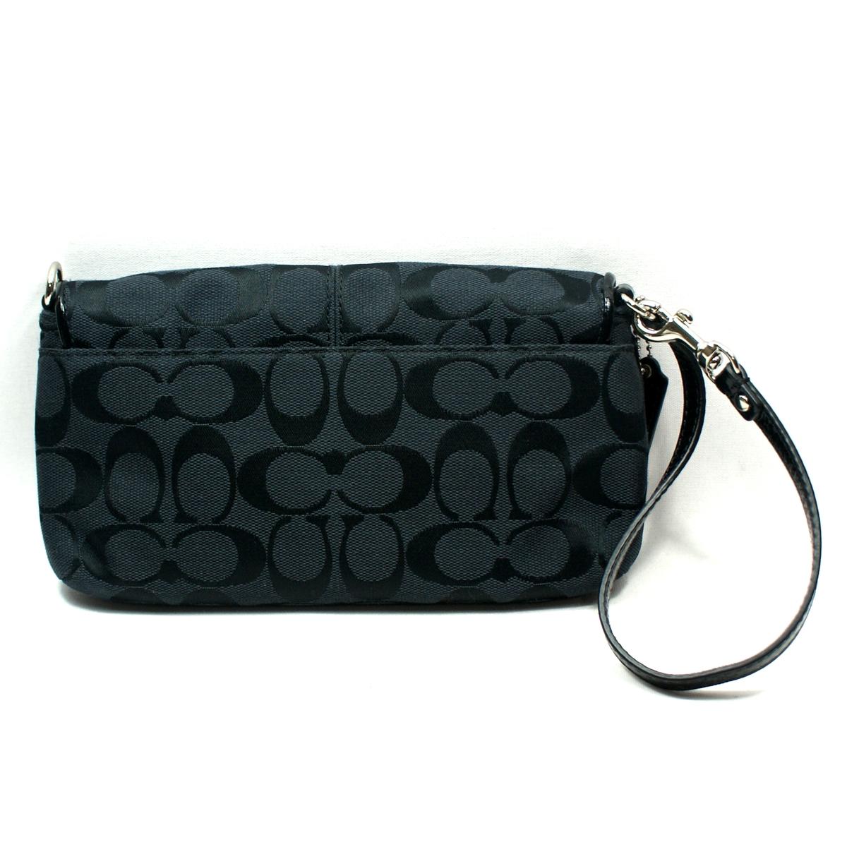 Coach Signature Large Flap Wristlet/ Clutch Black #48127 | Coach 48127