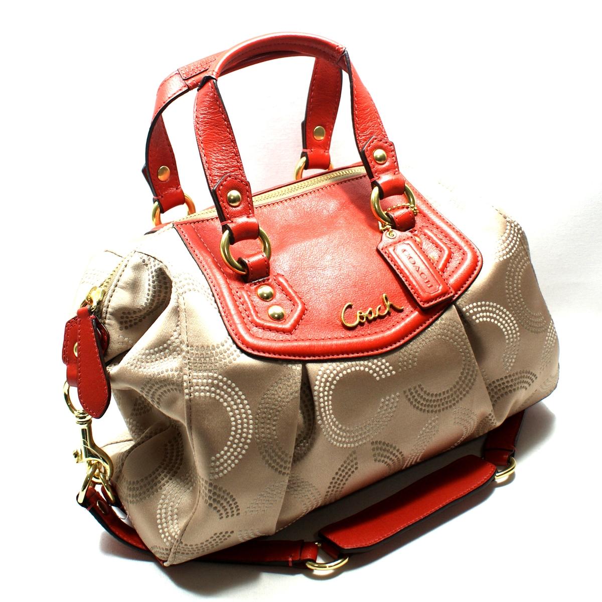 Coach Ashley Khaki Doted Opt Art Satchel/ Shoulder Bag Orange 20027