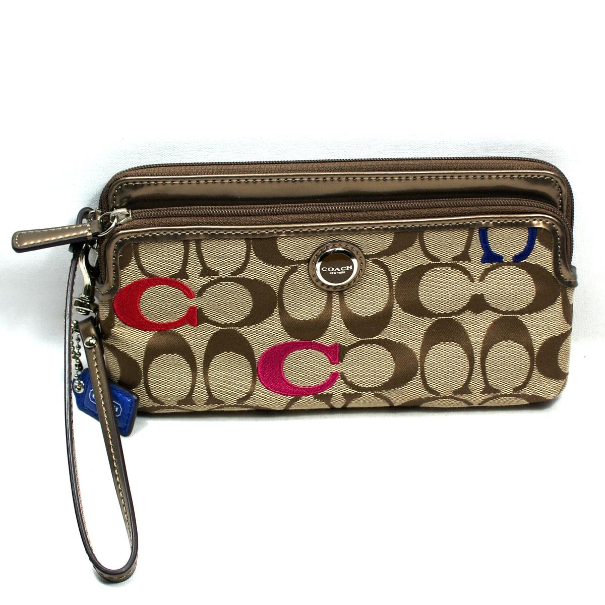 Coach Poppy Embossed Signature Double Zip Wallet/ Wristlet #48419 | Coach 48419