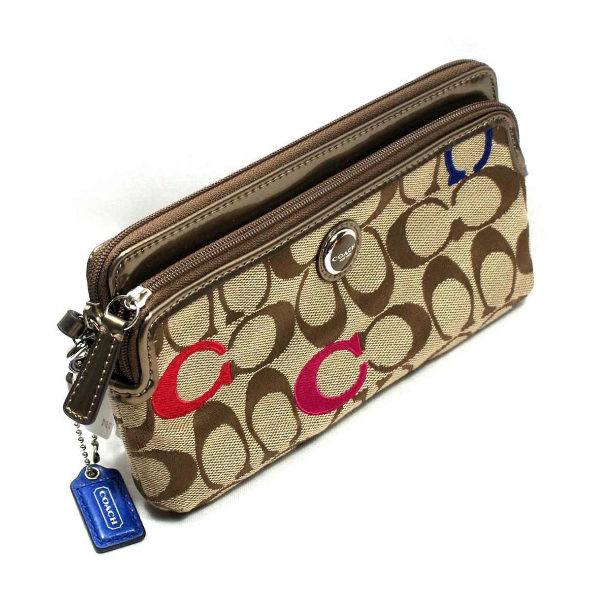 Coach Poppy Embossed Signature Double Zip Wallet/ Wristlet #48419 | Coach 48419