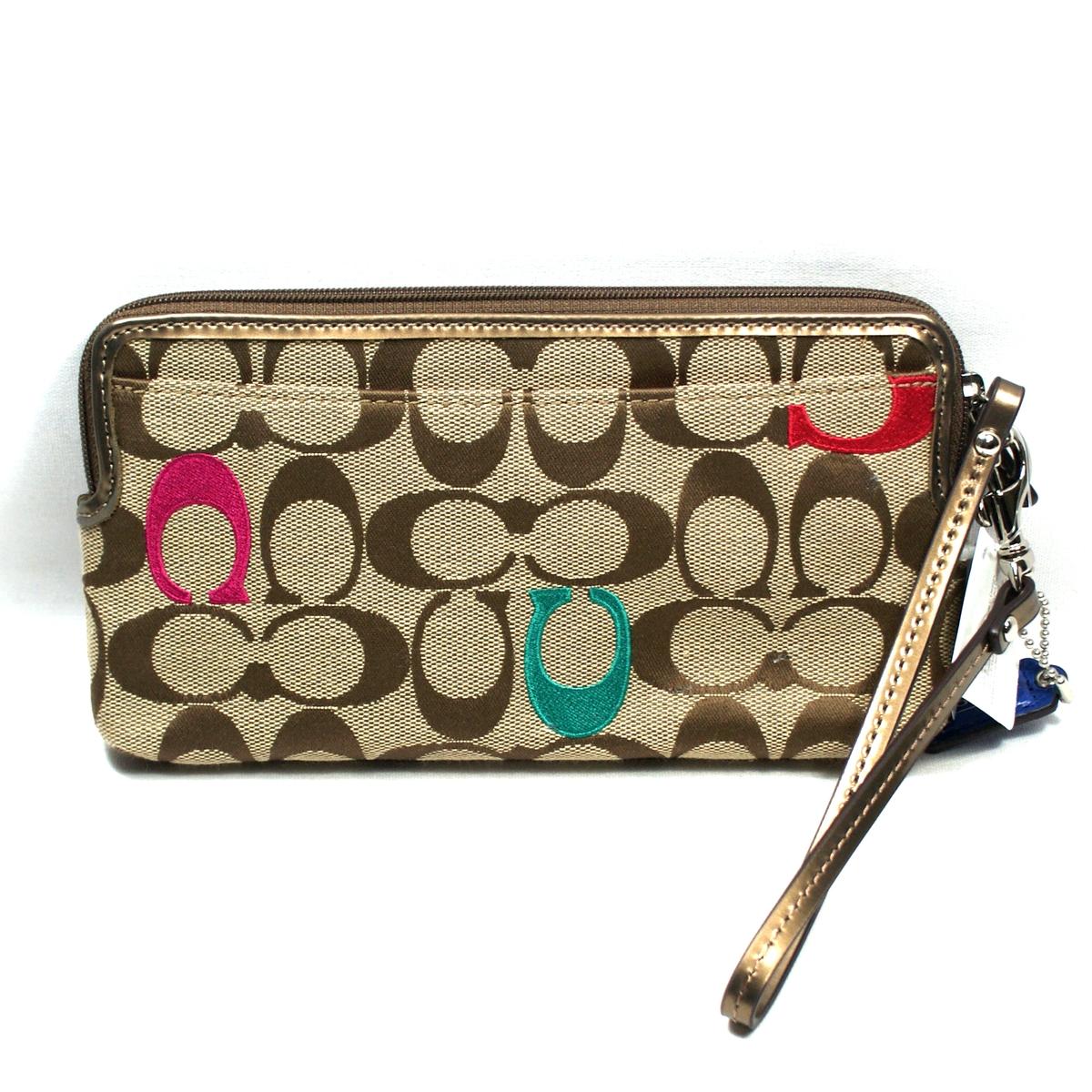 Coach Poppy Embossed Signature Double Zip Wallet/ Wristlet #48419 | Coach 48419