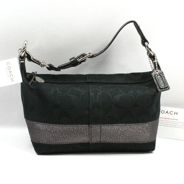 Coach Signature Stripe Top Handle Small Pouch Gunmetal #40024
