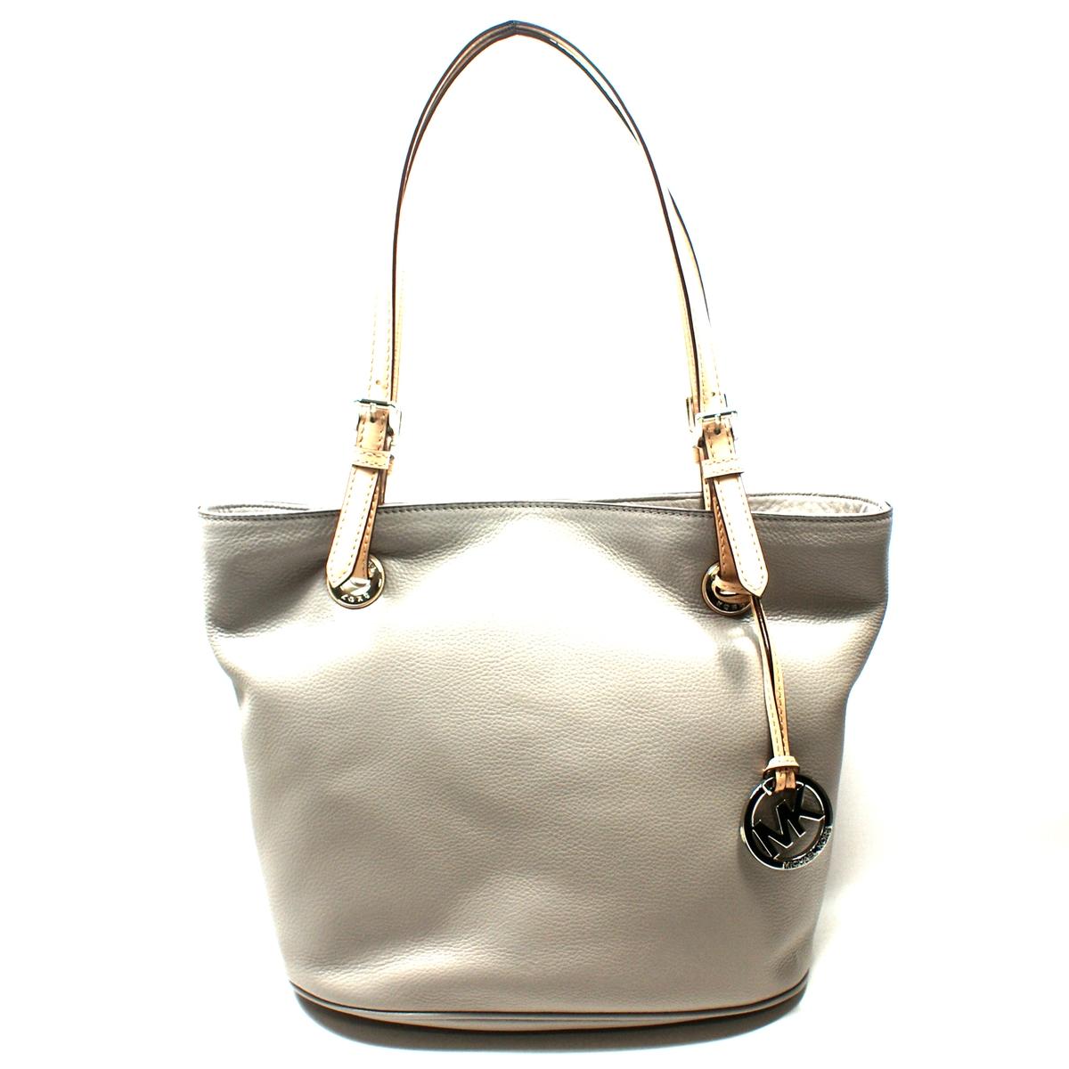 Michael Kors Jet Set Medium Genuine Leather Tote Bag Pearl Grey