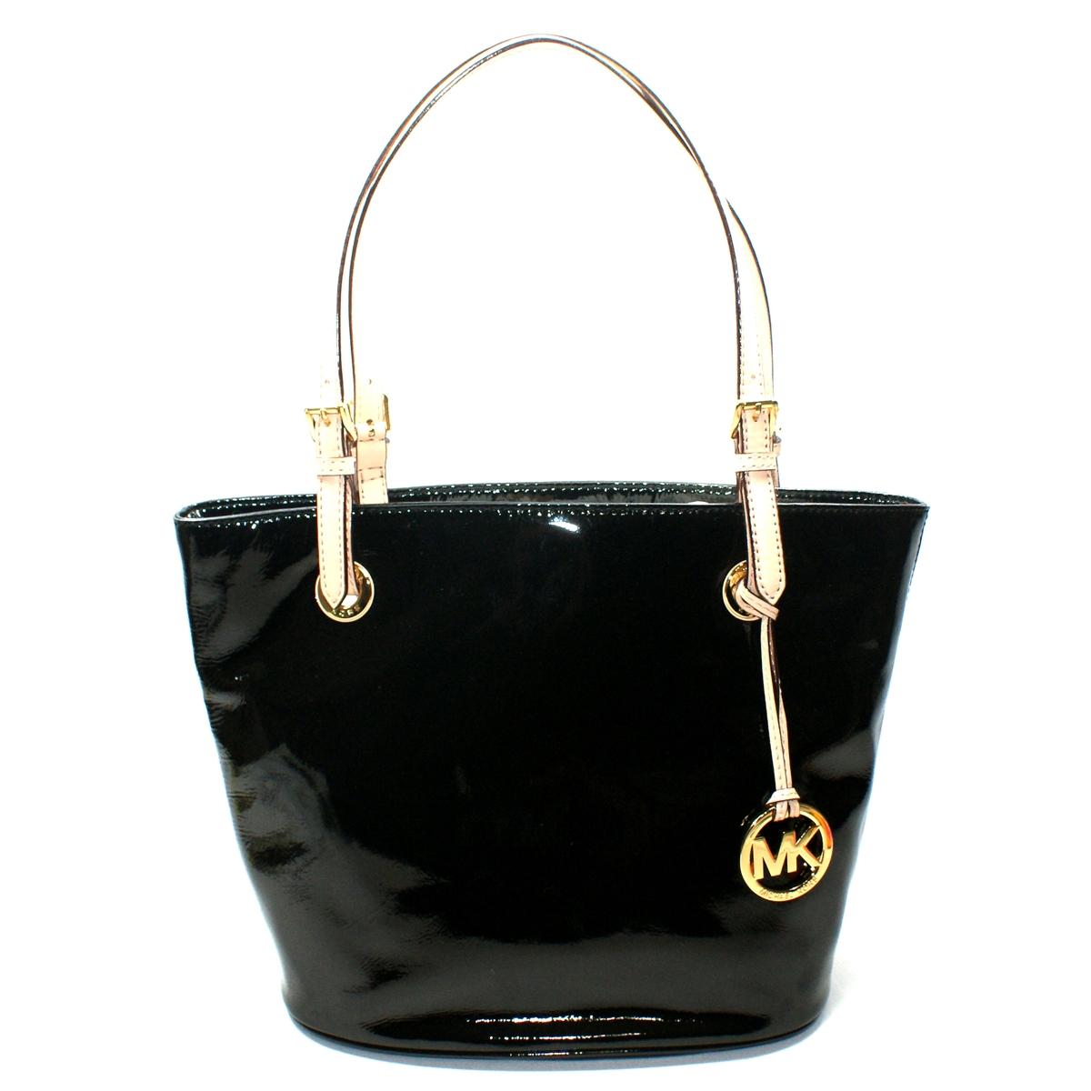 Home Michael Kors Jet Set Medium Genuine Patent Leather Tote Bag Black