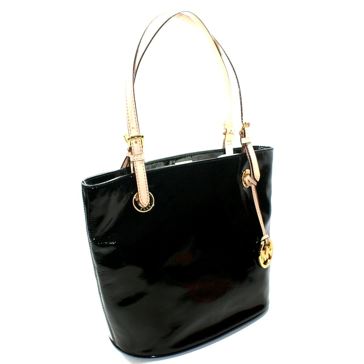 Michael Kors Jet Set Medium Genuine Patent Leather Tote Bag Black #38T2XTTT2A | Michael Kors ...