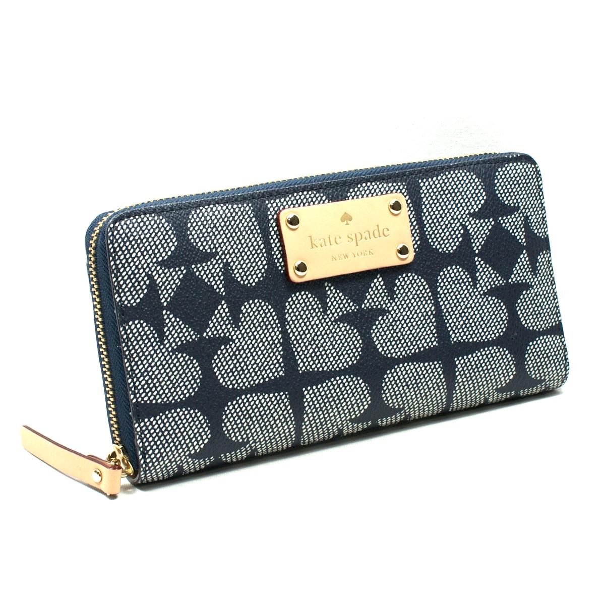 Kate Spade Neda Pebbled Ace Of Spades Zip Around Wallet/ Clutch Navy 