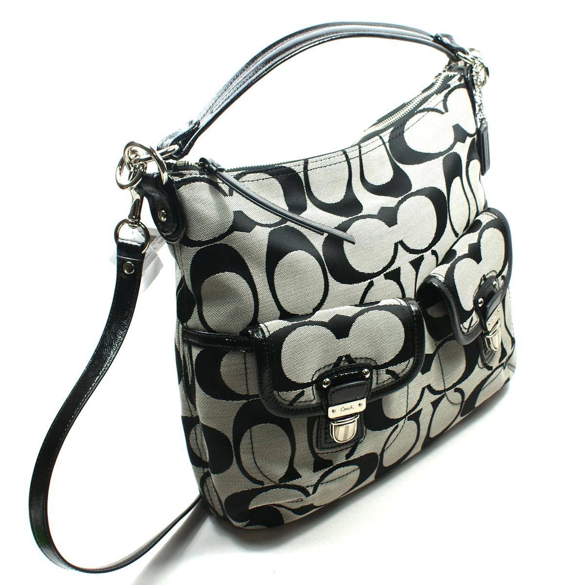 Coach Daisy Signature Pocket Hobo/ Swing Bag Black/ White 23392