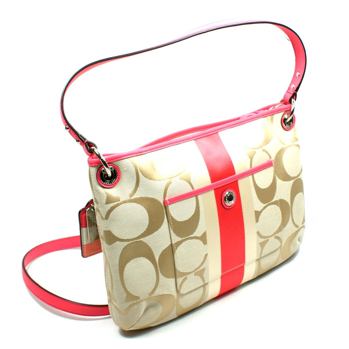 Coach Hamptons Signature Stripe Hippie Swing/ Shoulder Bag Coral