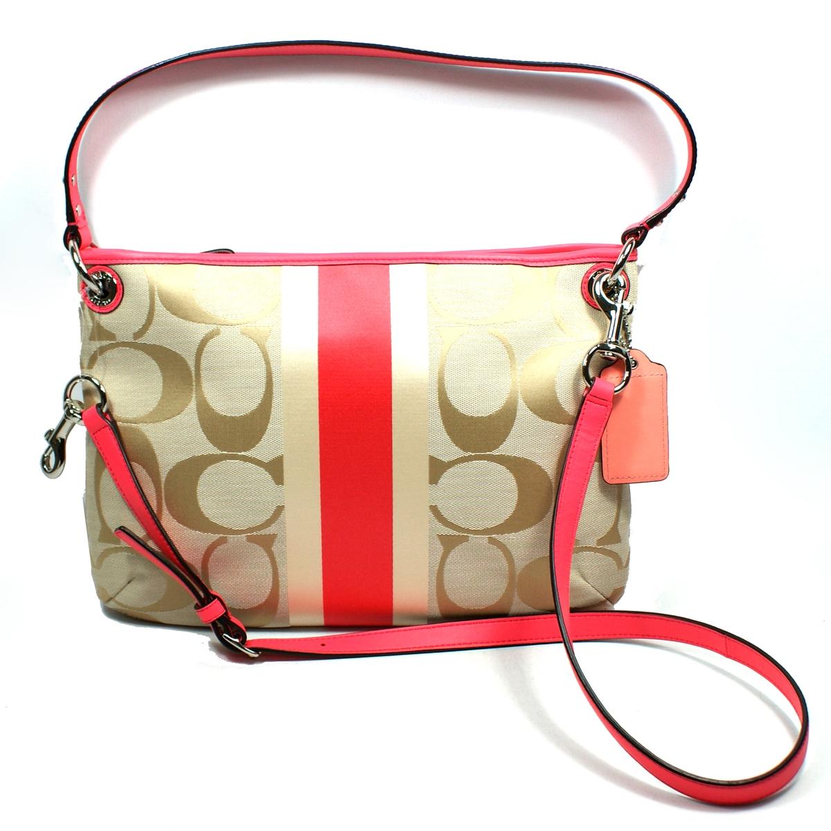 Coach Hamptons Signature Stripe Hippie Swing/ Shoulder Bag Coral