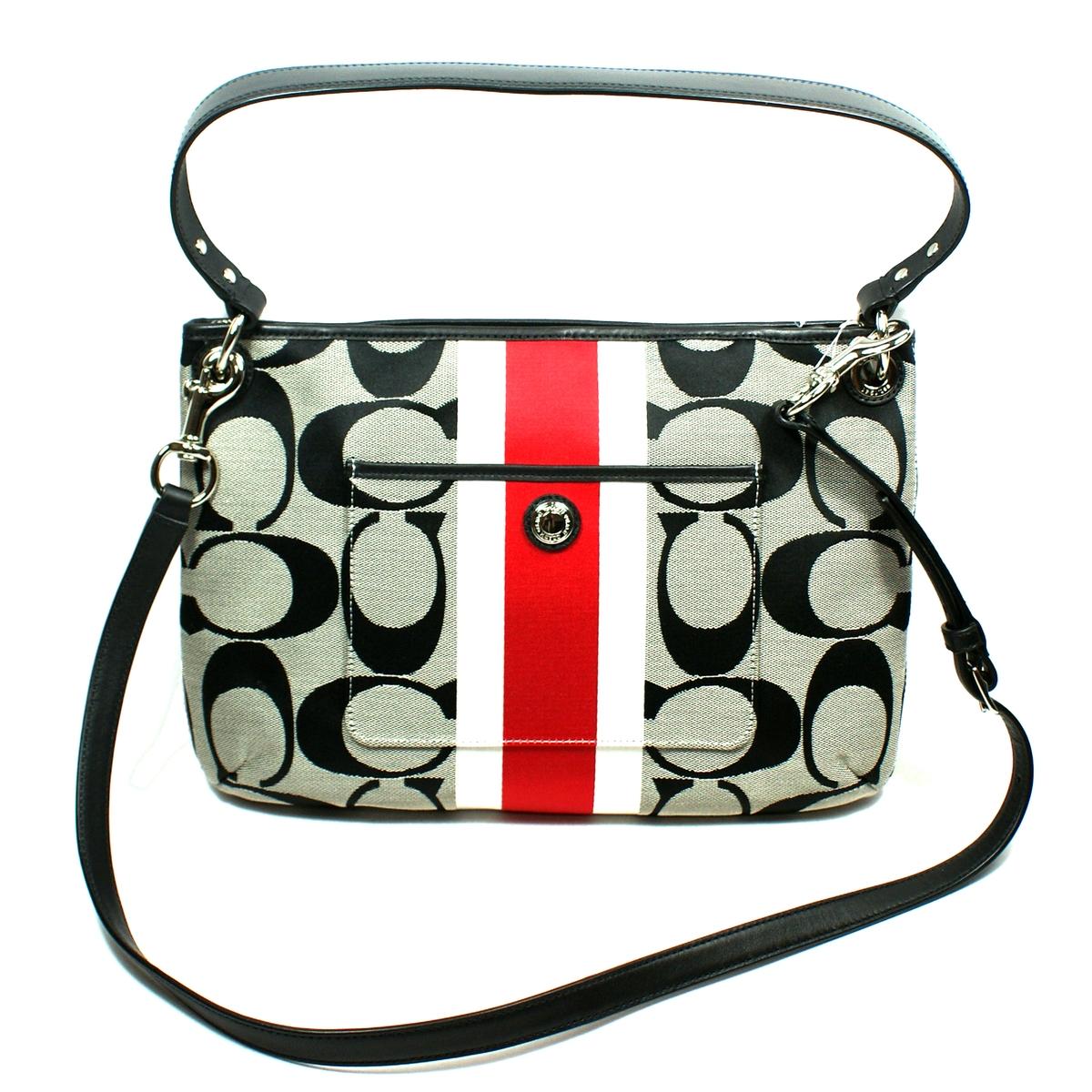 Coach Hamptons Signature Stripe Hippie Swing/ Shoulder Bag Black