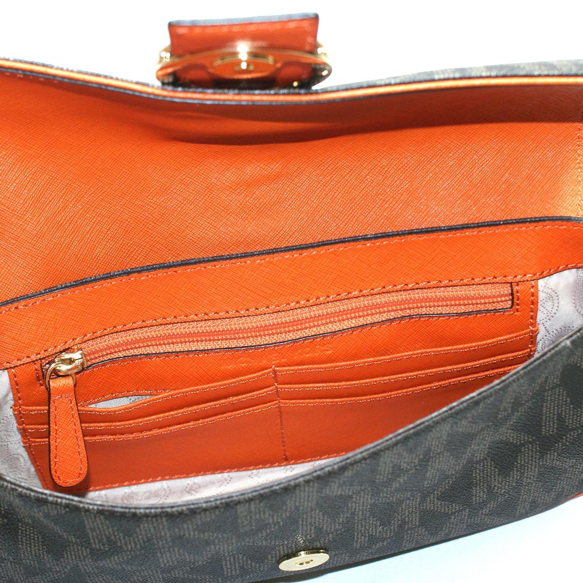 Michael Kors Fulton MK Signature PVC Small Flap Shoulder Bag Tangerine