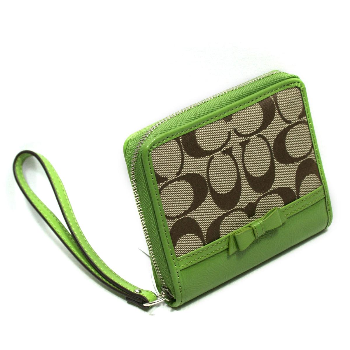 Coach Signature Bow Medium Zip Around Wallet/ Wristlet Lime #48800 | Coach 48800