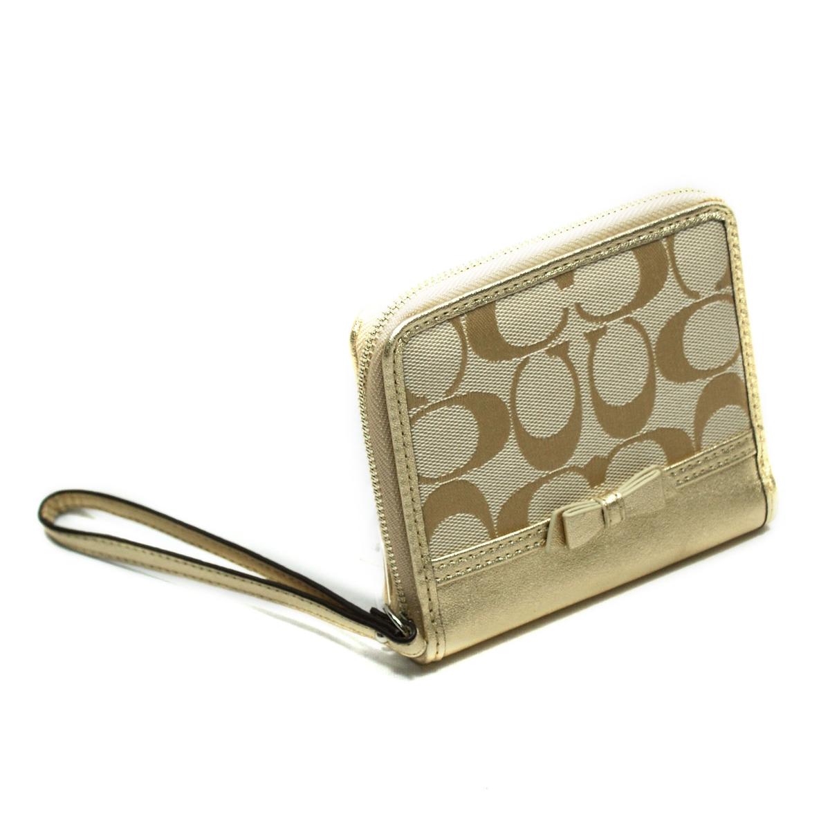 Coach Signature Bow Medium Zip Around Wallet/ Wristlet Gold #48800 | Coach 48800
