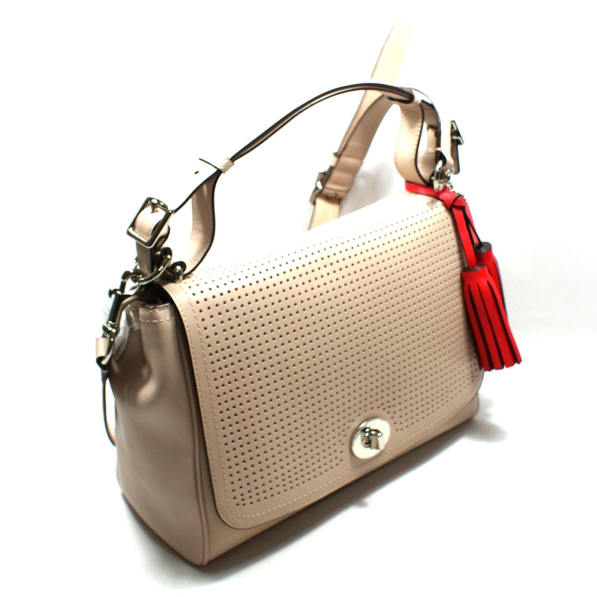 Coach Legacy Perforated Top Handle Shoulder Bag/ Handbag Bisque 22386