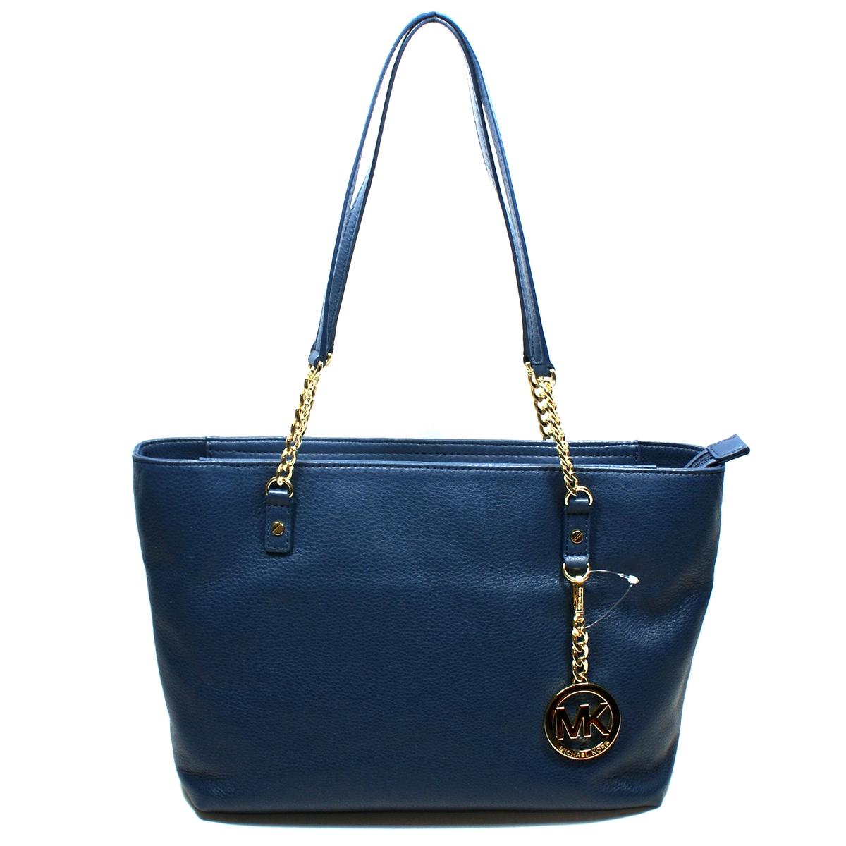 Michael Kors Jet Set East West Chain Soft Genuine Leather Tote Navy