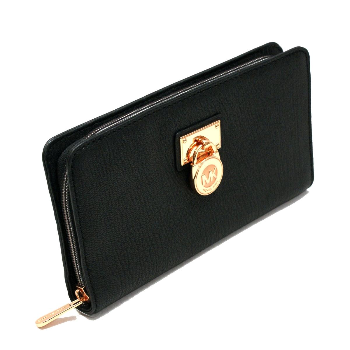 Michael Kors Hamilton Large Zip Around Genuine Leather Wallet/ Clutch Black #32H2MHMZ3L ...