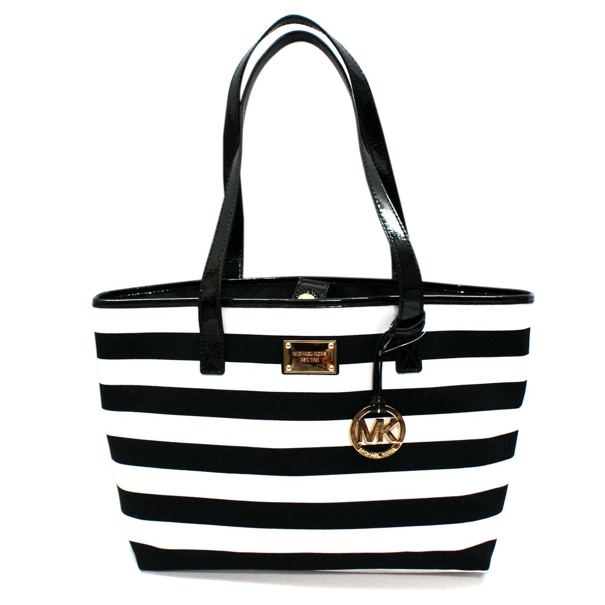 black and white striped michael kors purse