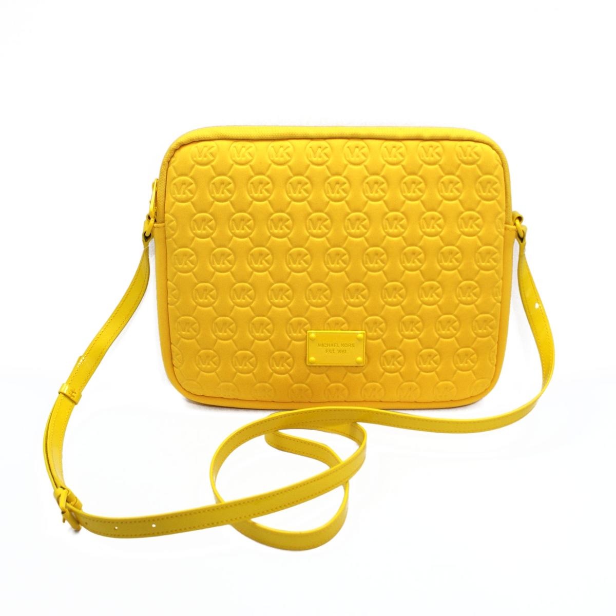 Michael Kors Mono Embossed Neoprene Ipad Crossbody Bag Citrus