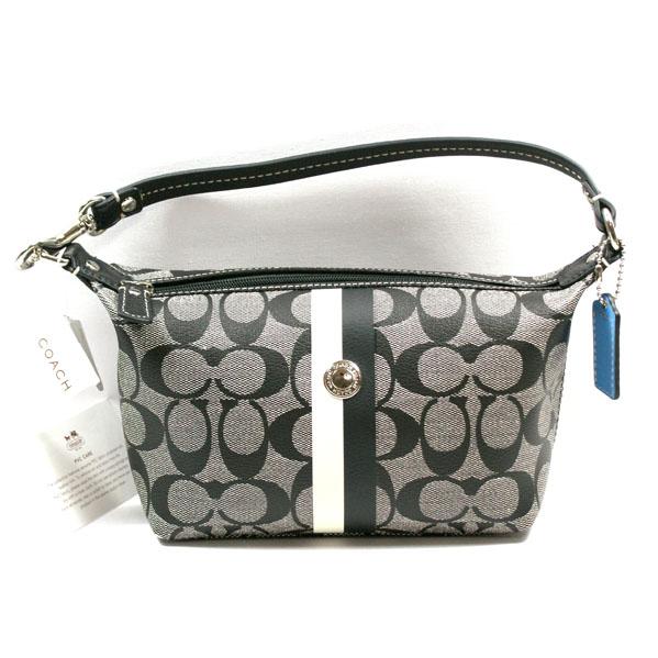 Coach Heritage Signature Stripe Small Handle Pouch Black #43555